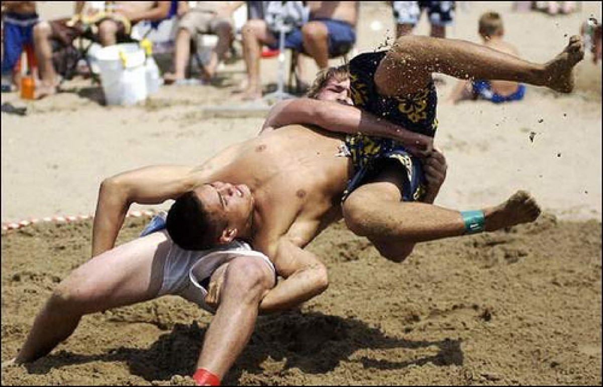 Girl beach wrestling